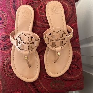 Tory Burch Beige Sandals with Logo Detail